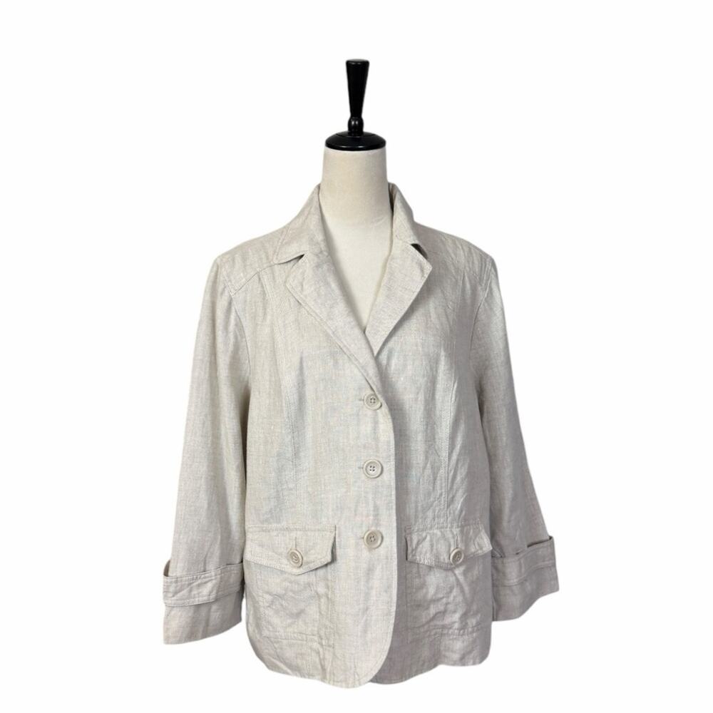 Studio Works Linen Blend Blazer Women’s Size Large Minimalist Tan Natural Jacket